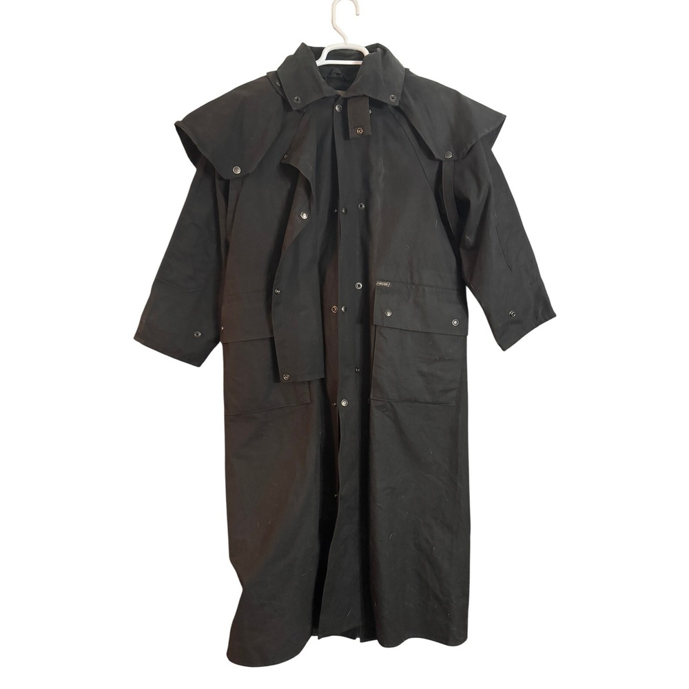 DRIZA-BONE Black Cotton Duster Coat Outback Style Riding Jacket Size S
